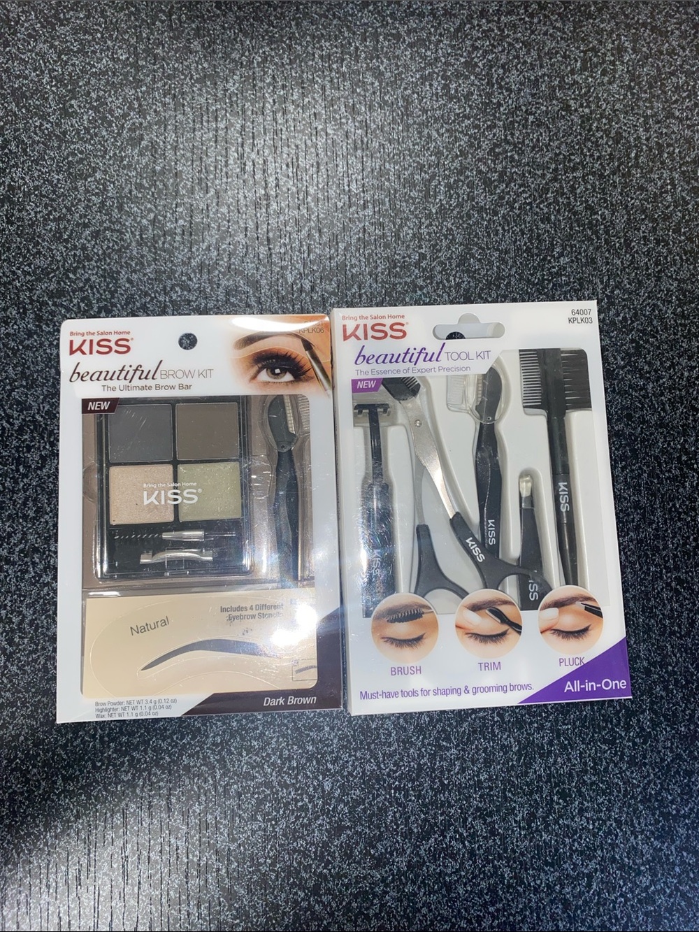 KISS Beautiful Brow Kit & Tool Set - Dark Brown eyebrows makeup set bundle